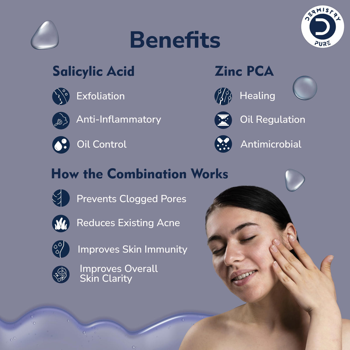 Dermistry Pure 2% Salicylic Acid 2% Zinc Face Serum for Oily Acne Prone Skin Removal Blackheads Whiteheads Pimples Scar Marks Healing Redness Dark Spots Removes Excess Sebum Oil Control UV Protection 30ml