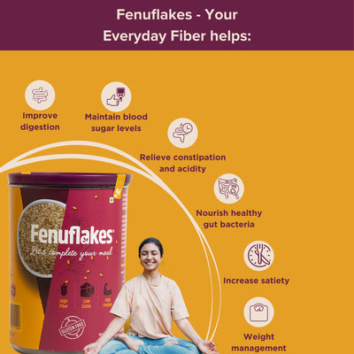 Fenuflakes 300g Fiber supplement | Bloating,acidity,&constipation relief |High Protein|Prebiotic fiber| low carbs |Aids in managing blood sugar levels |Neutral in taste |Add to any food| 30 servings.