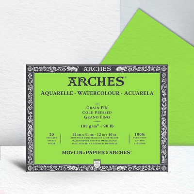 Arches Watercolour 185 GSM Cold Pressed Natural White 31 x 41 cm Paper Blocks, 20 Sheets