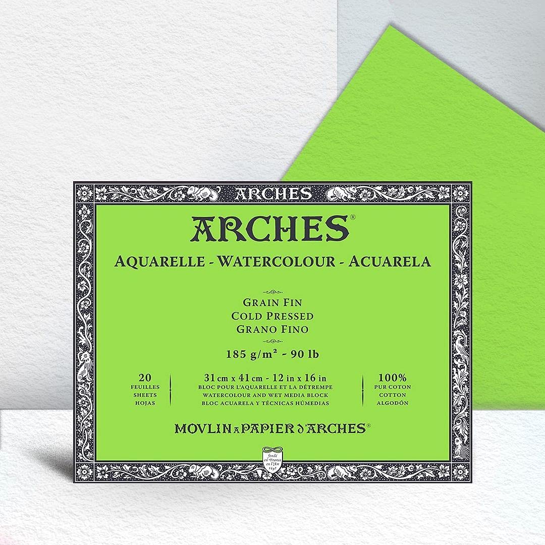 Arches Watercolour 185 GSM Cold Pressed Natural White 31 x 41 cm Paper Blocks, 20 Sheets