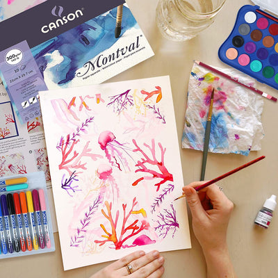 Doms Brush Pen Set | Color Medley Art Kit | 24 Shades Watercolor Cakes | Brush Pen | Drawing Pencil | Watercolor Paper 300 GSM Painting Smart Kit