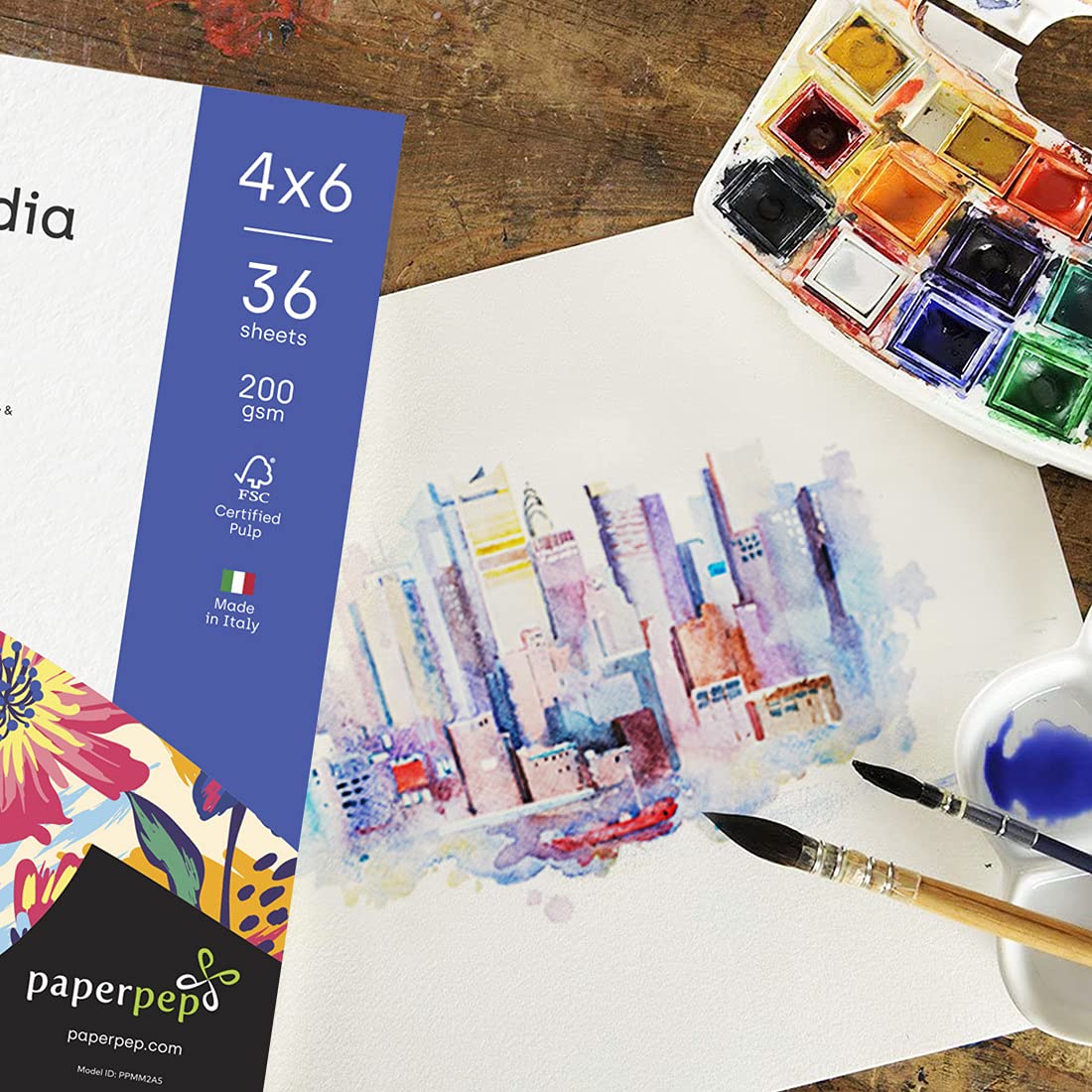 PaperPep Artists' Mixed Media Paper 200GSM 4"X6" Pack of 72 for Charcoal, Chalk, Graphite, Pencil, Pastel, Wax Crayon, Coloured Pencil, Ink, Gouache, Watercolour & Acrylic for Artists' & Amateurs