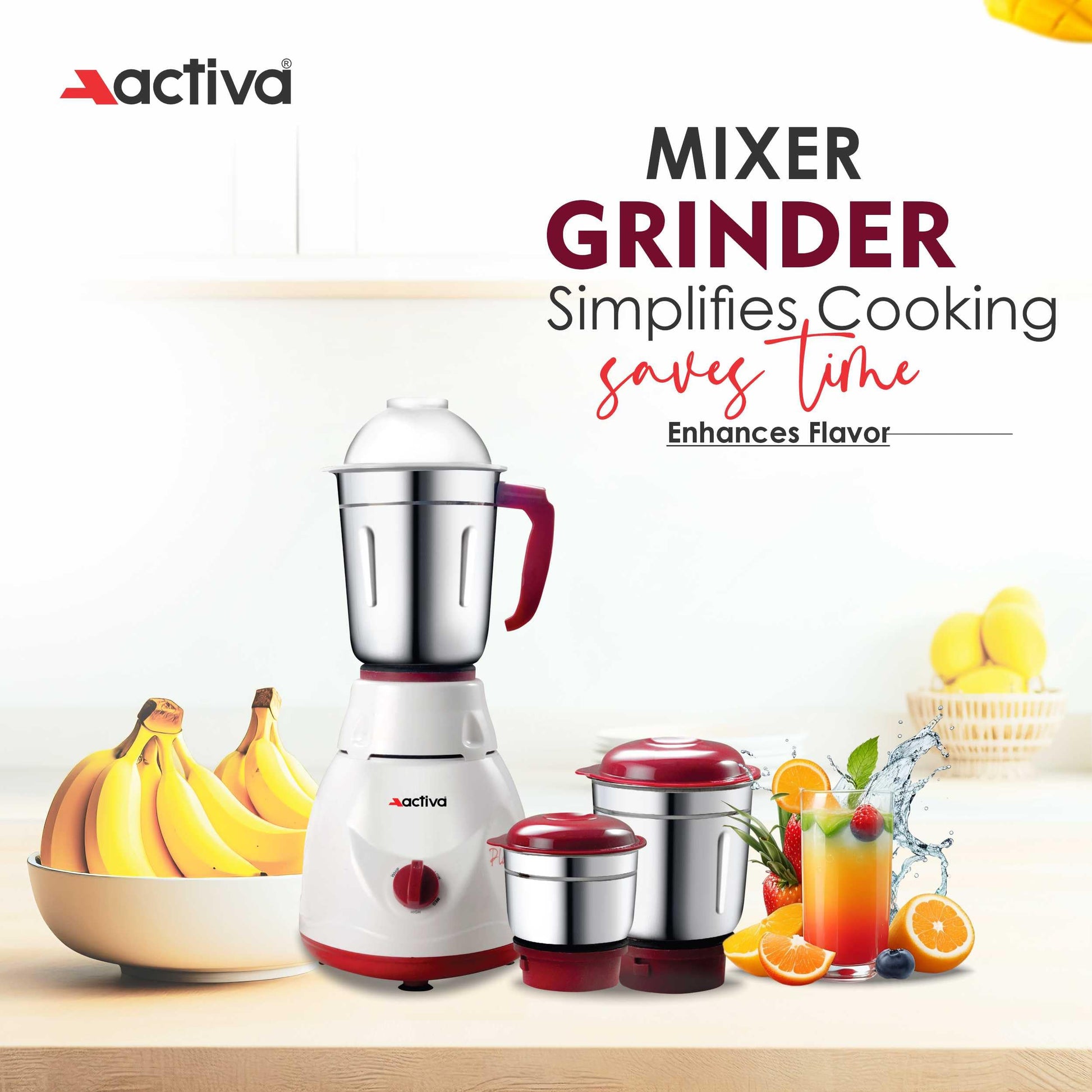 Activa Pluto 3 Jar 500 Watt Mixer Grinder With Coral 750 Watt Dry Iron come with 2 year warranty