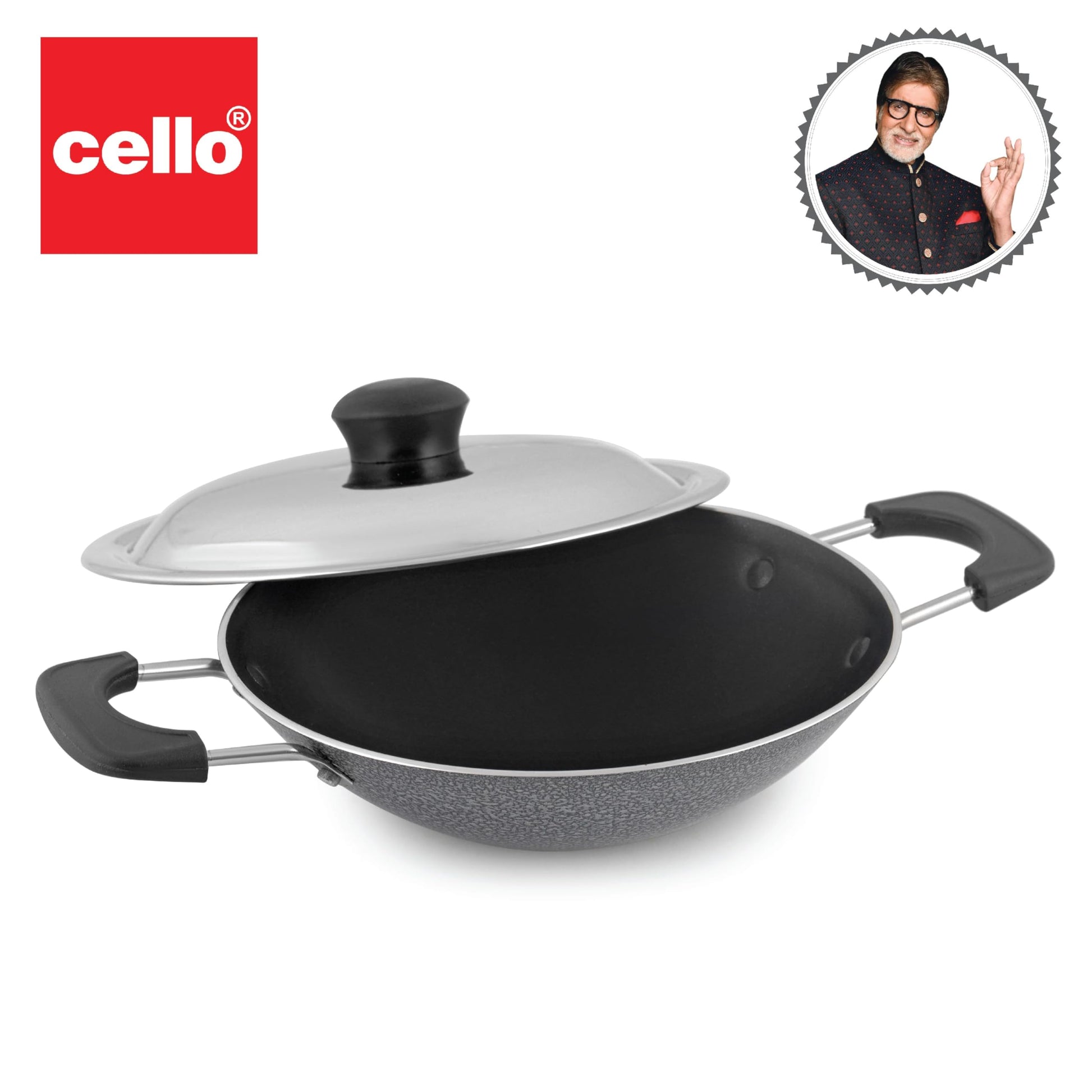 CELLO Black Platina Non-Stick Deep Appachatty with Lid 20 cm | Scratch Resistant | Gas Stovetop Compatible | Comfortable Grip | Black