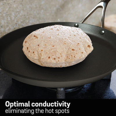 Circulon Hard Anodised Non Stick Aluminium Flat Dosa Tawa | Dosa Pan NonStick | Tawa for Roti | Non Stick Tawa Induction Base | Dosa Tawa Big Size, 28 cm, Black
