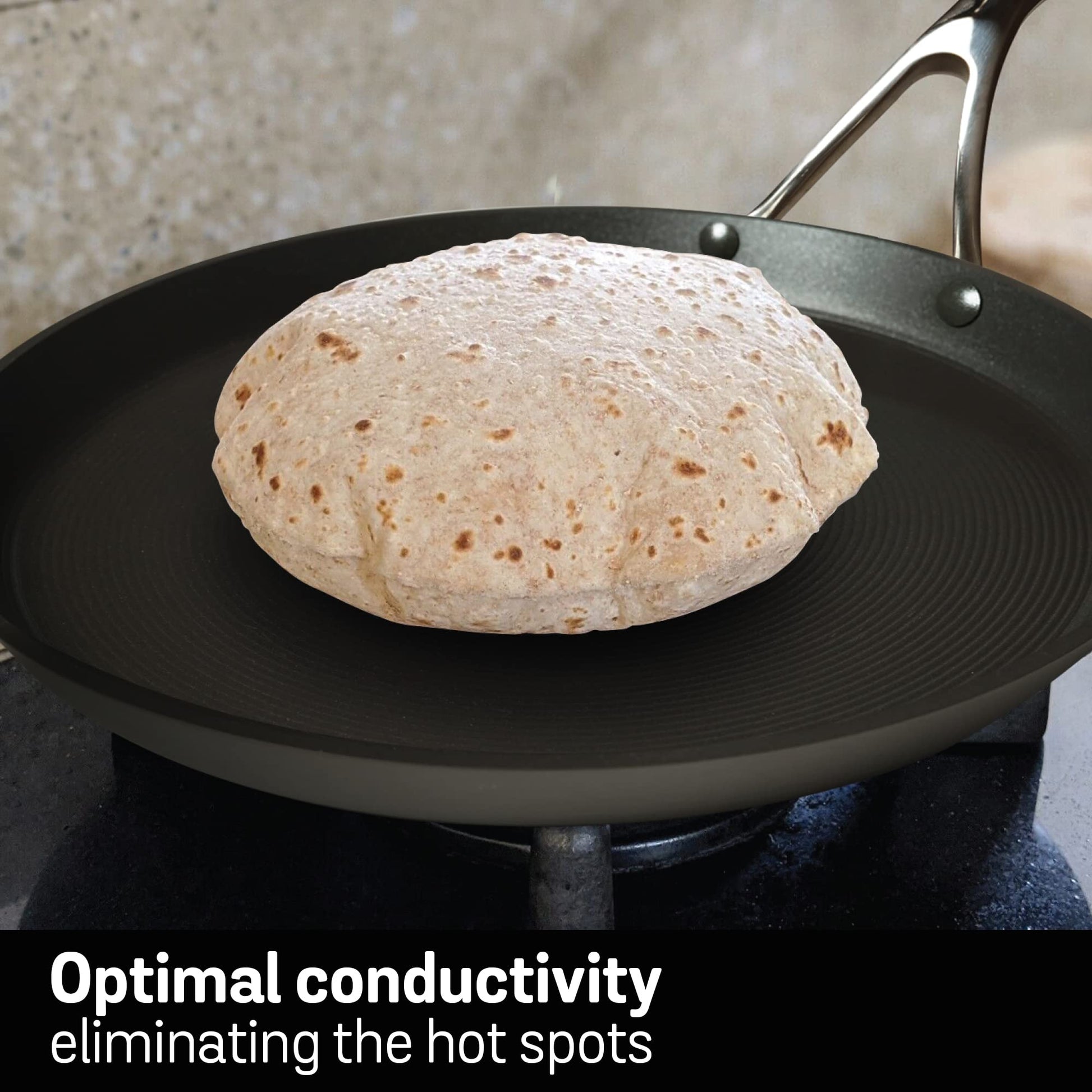 Circulon Hard Anodised Non Stick Aluminium Flat Dosa Tawa | Dosa Pan NonStick | Tawa for Roti | Non Stick Tawa Induction Base | Dosa Tawa Big Size, 28 cm, Black