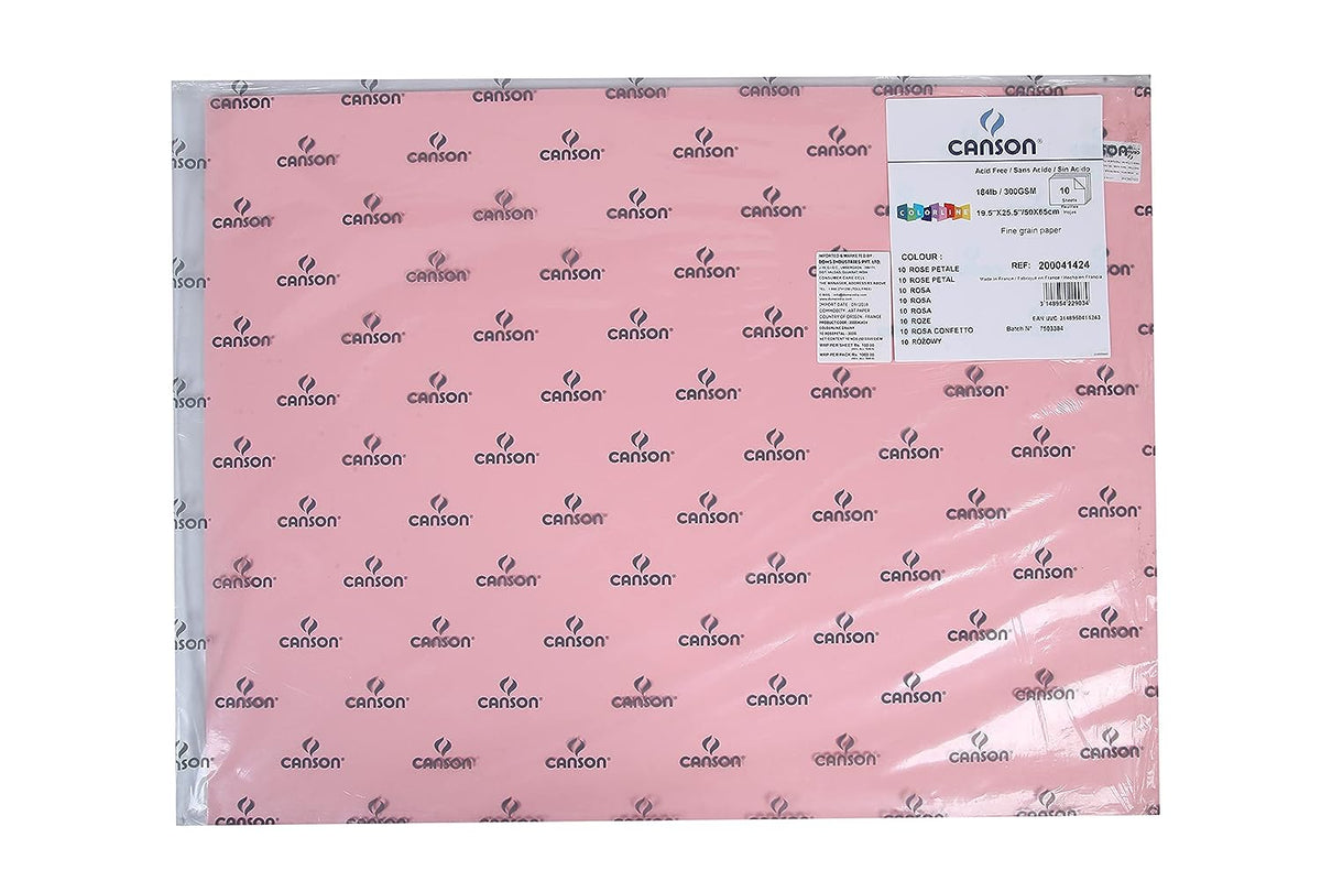 Canson Colorline 300 GSM Grainy 50 x 65 cm Coloured Drawing Paper Sheets(Rose Petal, 10 Sheets)
