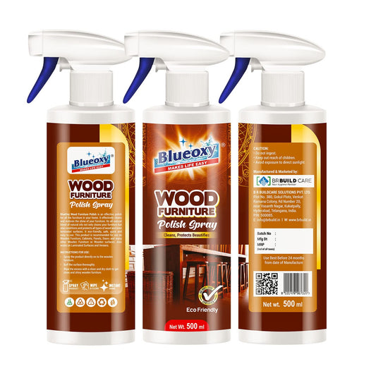BLUEOXY Wood Polish |Furniture & Laminate| Cleaner| Polish |Cleanse Protects| Beautifies |Shiny Wood Furniture Surfaces| Gloss Finish| Orange Oil Base |Ecological Formulation| 500 ML| RTU Spray |QTY 1