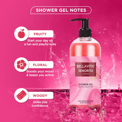 Bella Vita Luxury Senorita Woman Body Wash Refreshing Shower Gel for Deep Cleansing, Hydrating, Moisturising, Softer & Smoother Skin with Aloe Vera 500 Ml