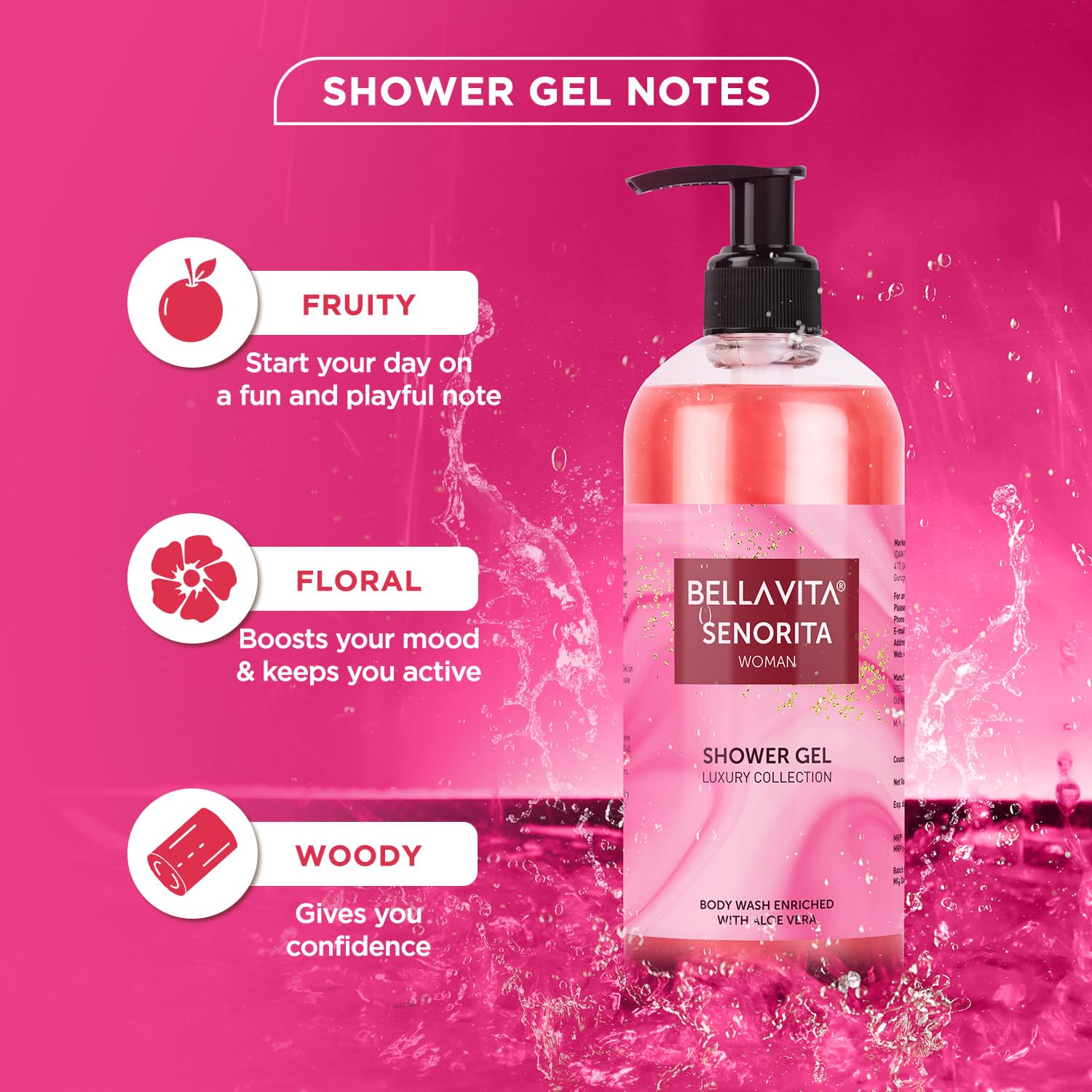 Bella Vita Luxury Senorita Woman Body Wash Refreshing Shower Gel for Deep Cleansing, Hydrating, Moisturising, Softer & Smoother Skin with Aloe Vera 500 Ml