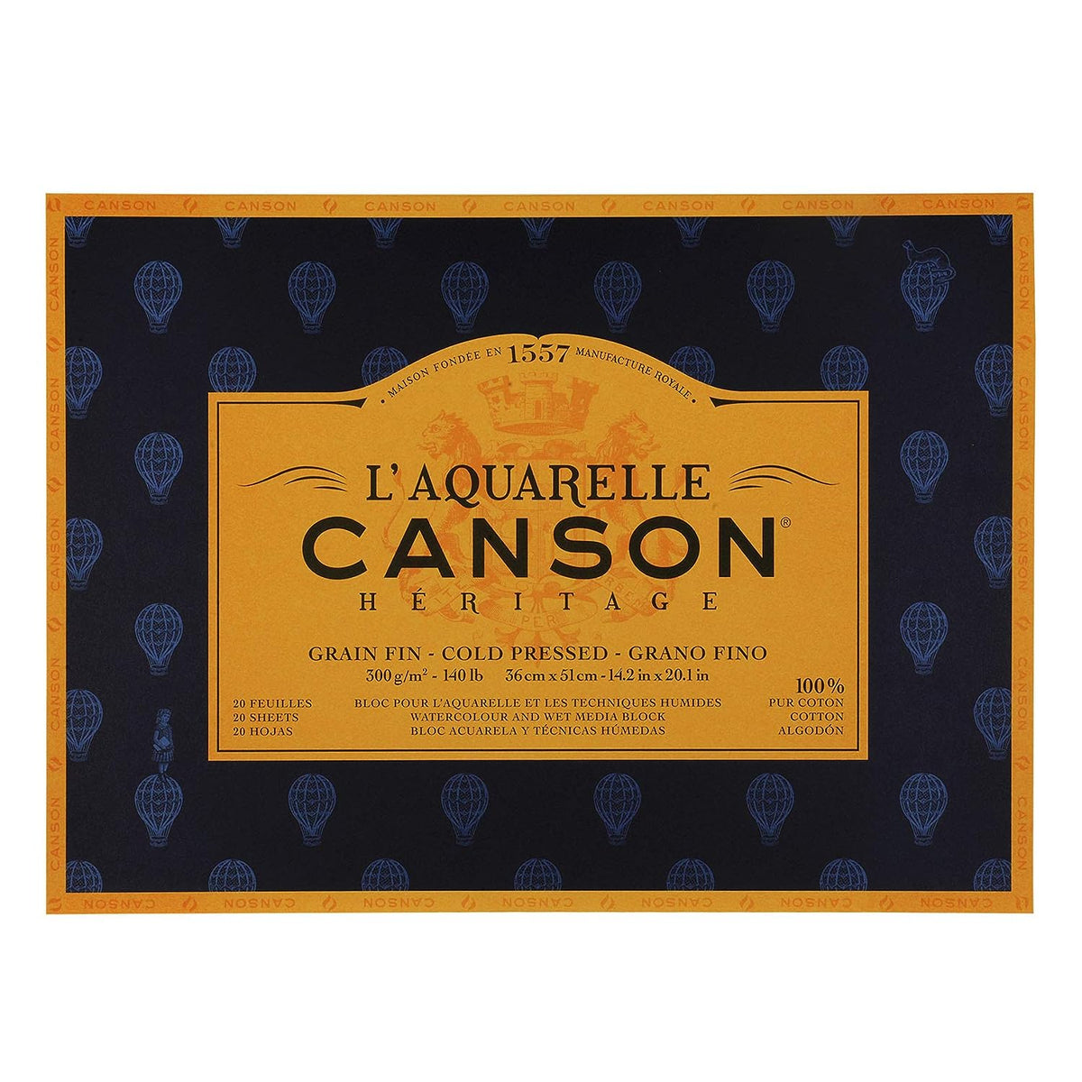 Canson Héritage Cotton 300 GSM Cold Pressed 36 x 51 CM Paper Block(White, 20 Sheets)