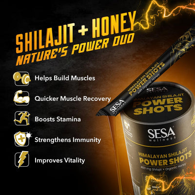 Sesa Himalayan Shilajit Power Shots | 30 Sticks | 400mg Pure Shilajit with Organic Honey | Lab Certified, 70%+ Fulvic Acid | Boosts Energy, Stamina & Immunity | 100% Ayurvedic | No Sugar Adulteration & Additives