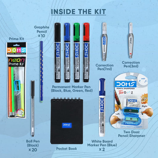 DOMS Office Smart Kit | Best for School, College & Office | 41 Assorted Items | Markers, Ball Pen, Graphite Pencil, Correction Pens, Pocket Dairy | DOMS Stationery | Stationery Items for Office