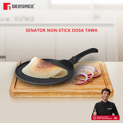 BERGNER Senator Die-Cast Aluminium Non-Stick Dosa Tawa, 31cm, Black