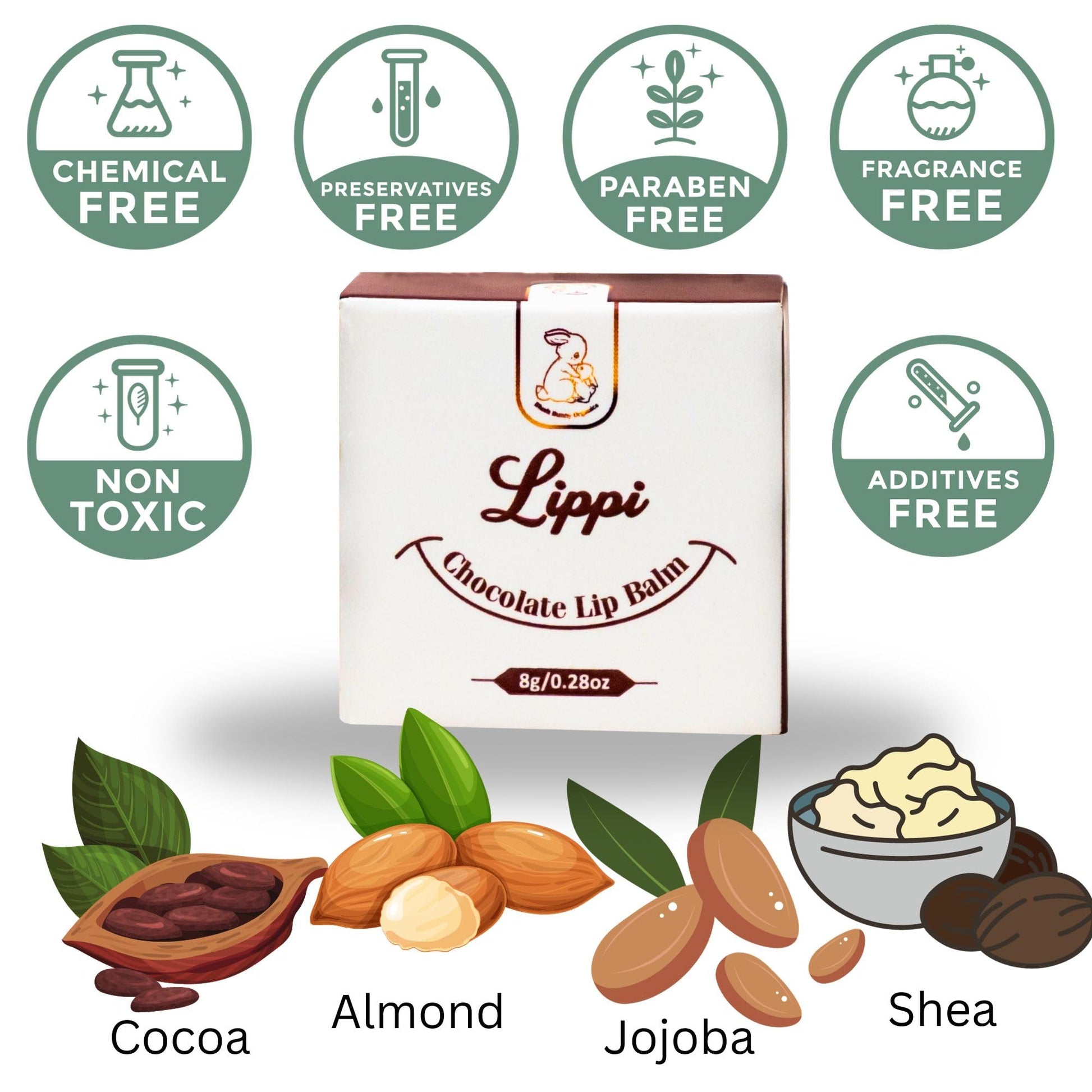Blush Bunny Organics Nourishing Nude Natural Lip Balm, Shea Butter, Cocoa Butter, Vitamin E & Coconut Oil That Moisturizes, Nourishes, Softens Lips, 8g (Chocolate)