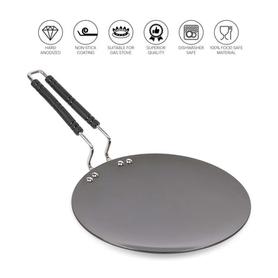 Cello Hard Anodized Aluminium Concave/Paratha/Roti Tawa (28cm), Black (3MM Thickness)