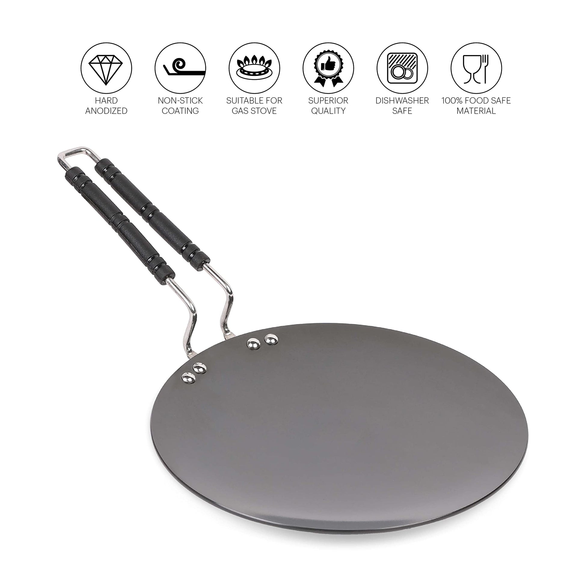 Cello Hard Anodized Aluminium Concave/Paratha/Roti Tawa (28cm), Black (3MM Thickness)