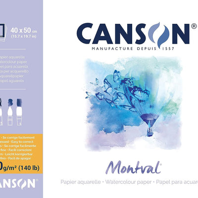 Canson Montval 40x50cm Natural White Cold Pressed 300 GSM Watercolour Paper, Glued on 4 Sides (Block of 12 Sheets)