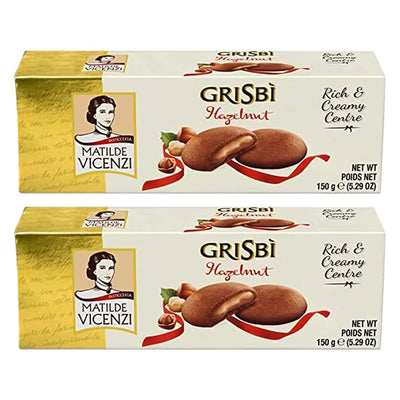 MATILDE VICENZI Grisbi Short Pastry Cookies Filled With Hazelnut Cream | GMO Free | No Preservatives & No Artifical Colours |Hazelnut Cream- 150gm(Pack of 2)
