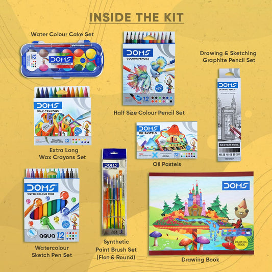 DOMS Painting Smart Kit Mega Gift Pack | Painting Set for Kids | Best for School, College & Office | 12 Assorted Items | Color Pencil, Sketching Pencil, Watercolor, Drawing Book | DOMS Stationery