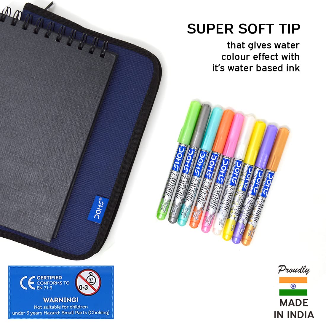 DOMS Metallist Series Metallic Brush Pen Travel Kit in Zip Case | 10 Assorted Shades of Metallic Brush Pen | 1 Sketch Pad