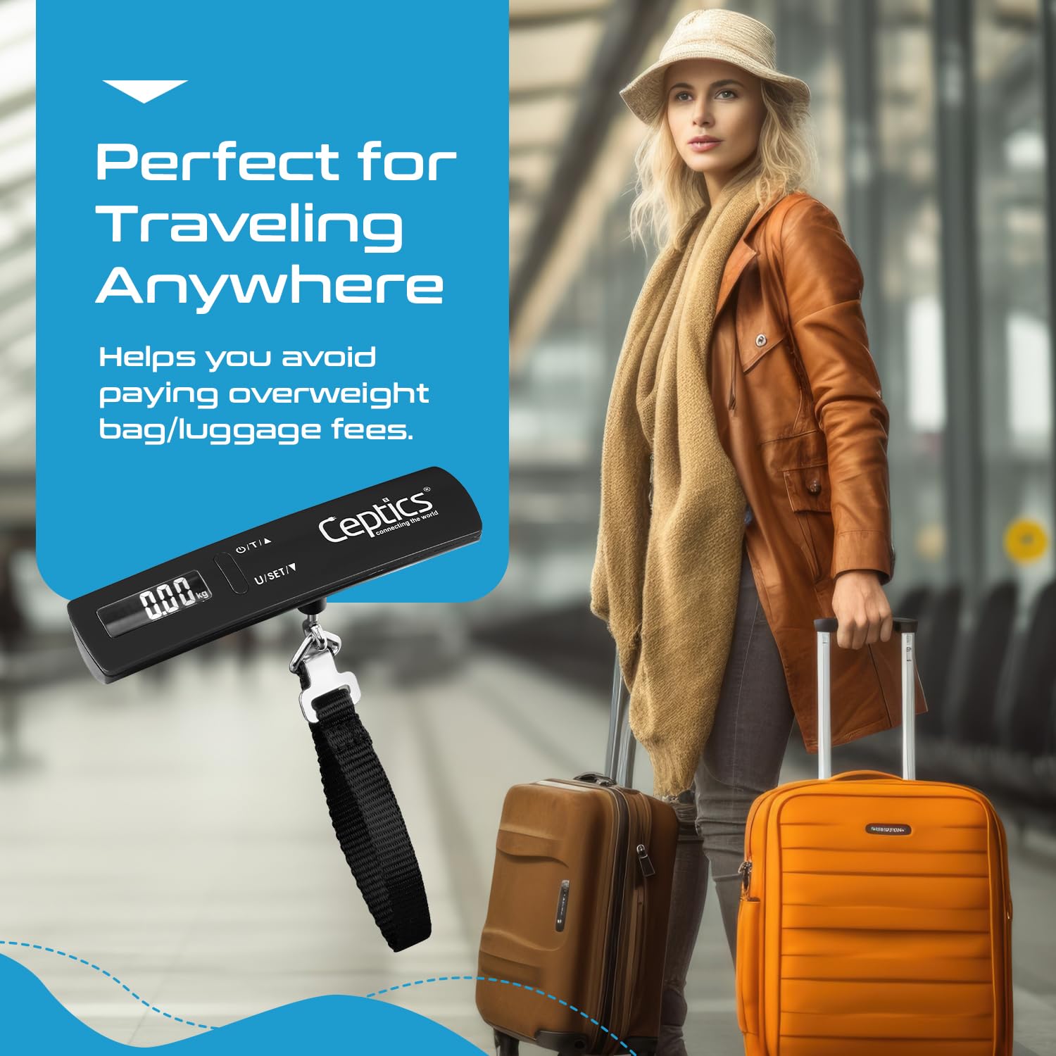 Ceptics weight machine for luggage weighing scale, luggage weighing scale capable capacity up to 50 Kg, weighing machine for luggage with LCD display luggage scale for bags, home, shop - BLACK