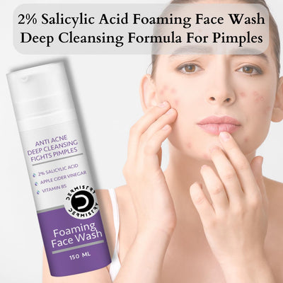 Dermistry 2% Salicylic Acid Niacinamide Anti Acne Deep Cleanser Oil Free Foaming Face Wash, Apple Cider, Zinc, Pimples & Excess Oil Removal for Oily Acne Pimple Prone Skin - Men Women