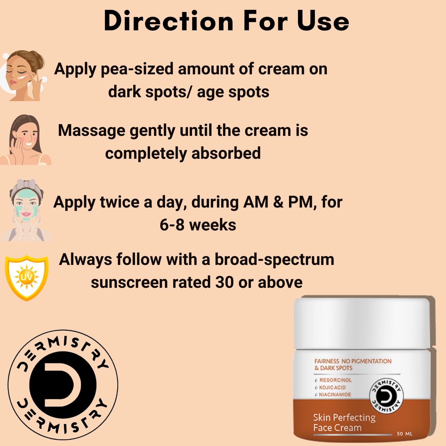 Dermistry Kojic Acid Niacinamide Pigmentation Dark Spots D De Tan Removal Skin Lightening Brightening Glowing Fairness Face Cream For Men & Women - 50ml
