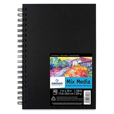 Canson Mix-Media 224 GSM Fine Grain 17.8 x 25.4 cm Drawing Paper Spiral Bound Book (White, 40 Sheets)