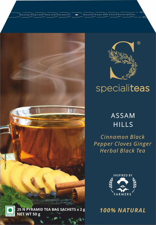 Cherise Specialiteas Assam Hills Cinnamon Black Pepper Cloves Ginger Herbal Black Tea (2 g x 25 Pyramid Tea Bags)
