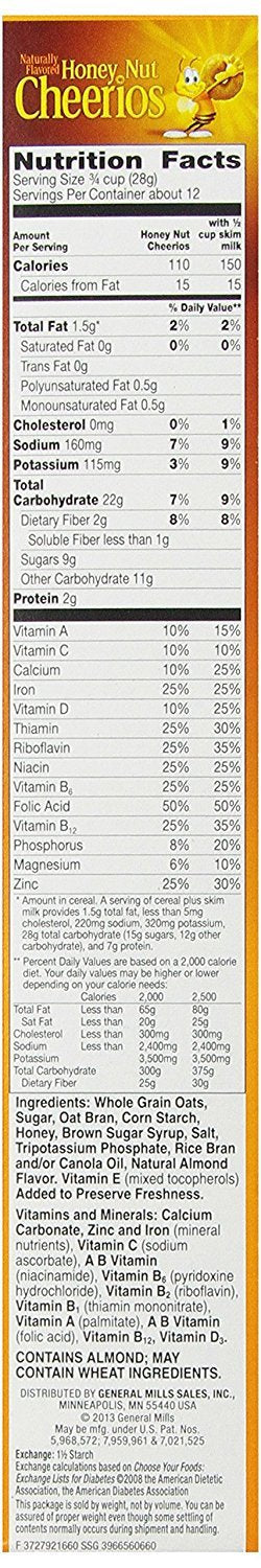 General Mills Honey Nut Cheerios Sweetened Whole Grain Oat Cereal With Real Honey & Natural Almond Flavor, 12.24 Oz 347 G