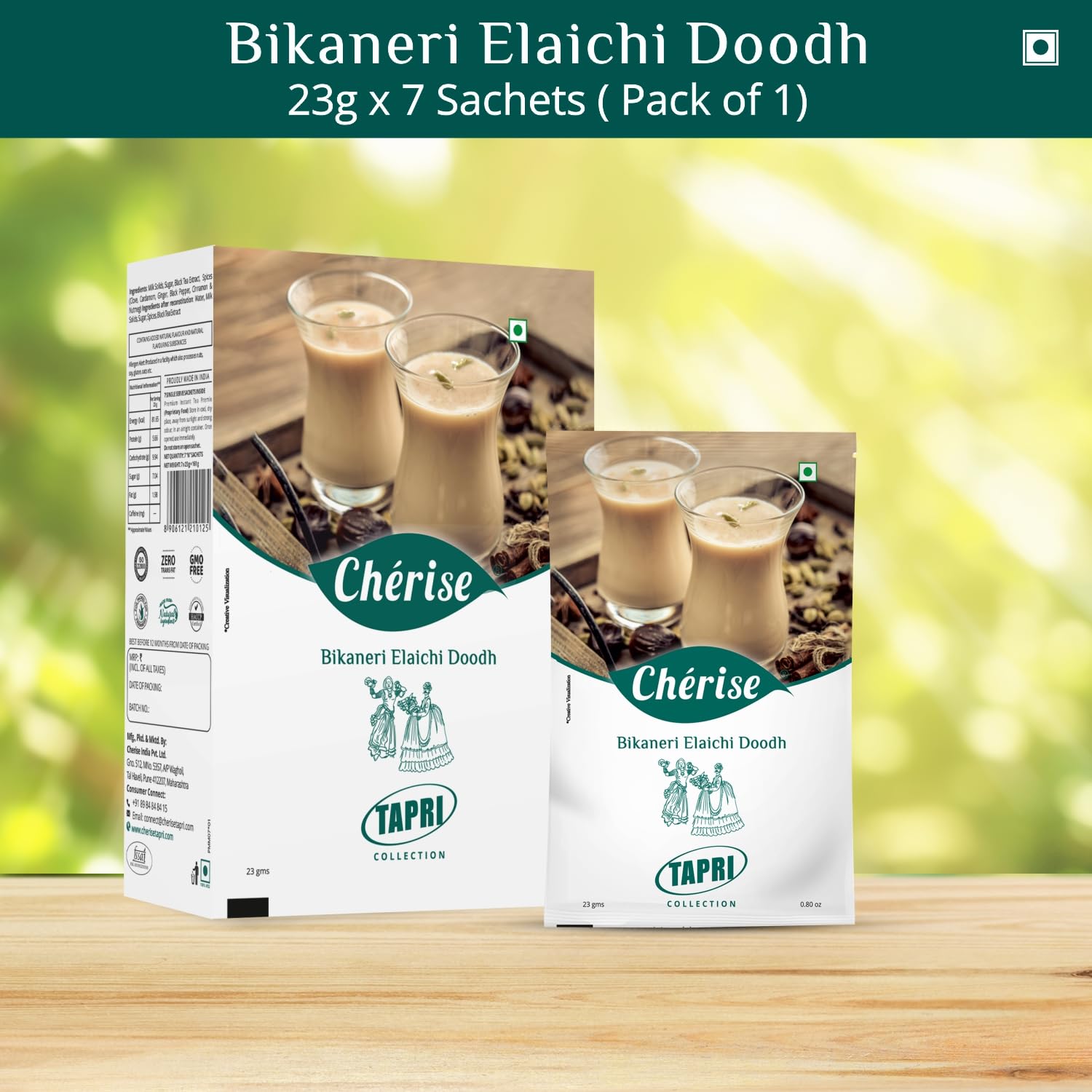 Cherise Tapri Premium Bikaneri Elaichi Doodh, Instant Milk Premix (23 g x 7 Sachets)