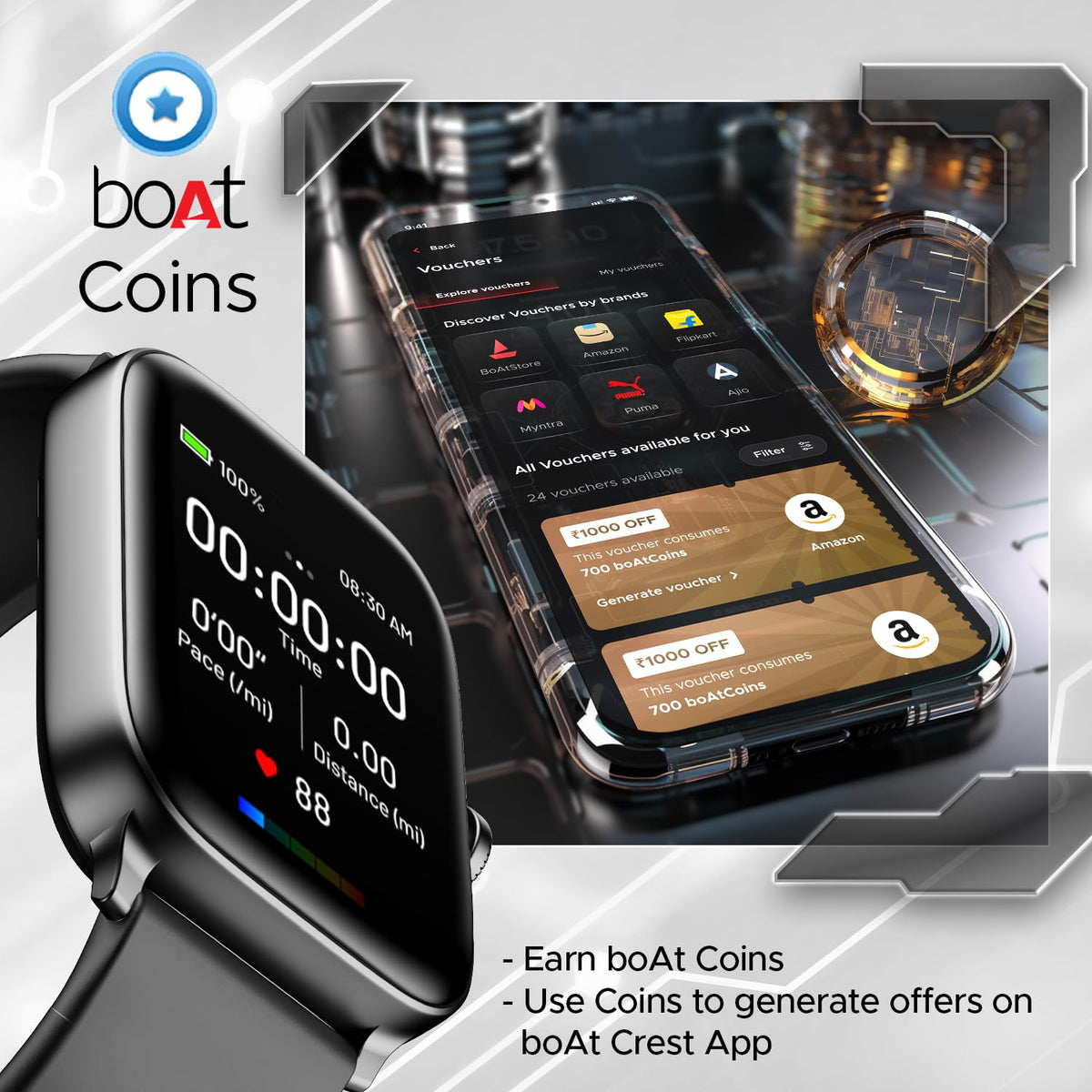 boAt Ultima Call Smart Watch with 1.83" HD Display,Advanced BT Calling,DIY Watch Face Studio, Coins,700+Active Modes,10 Days Battery Life,HR&SpO2 Monitor,Energy&Sleep Score(Active Black)