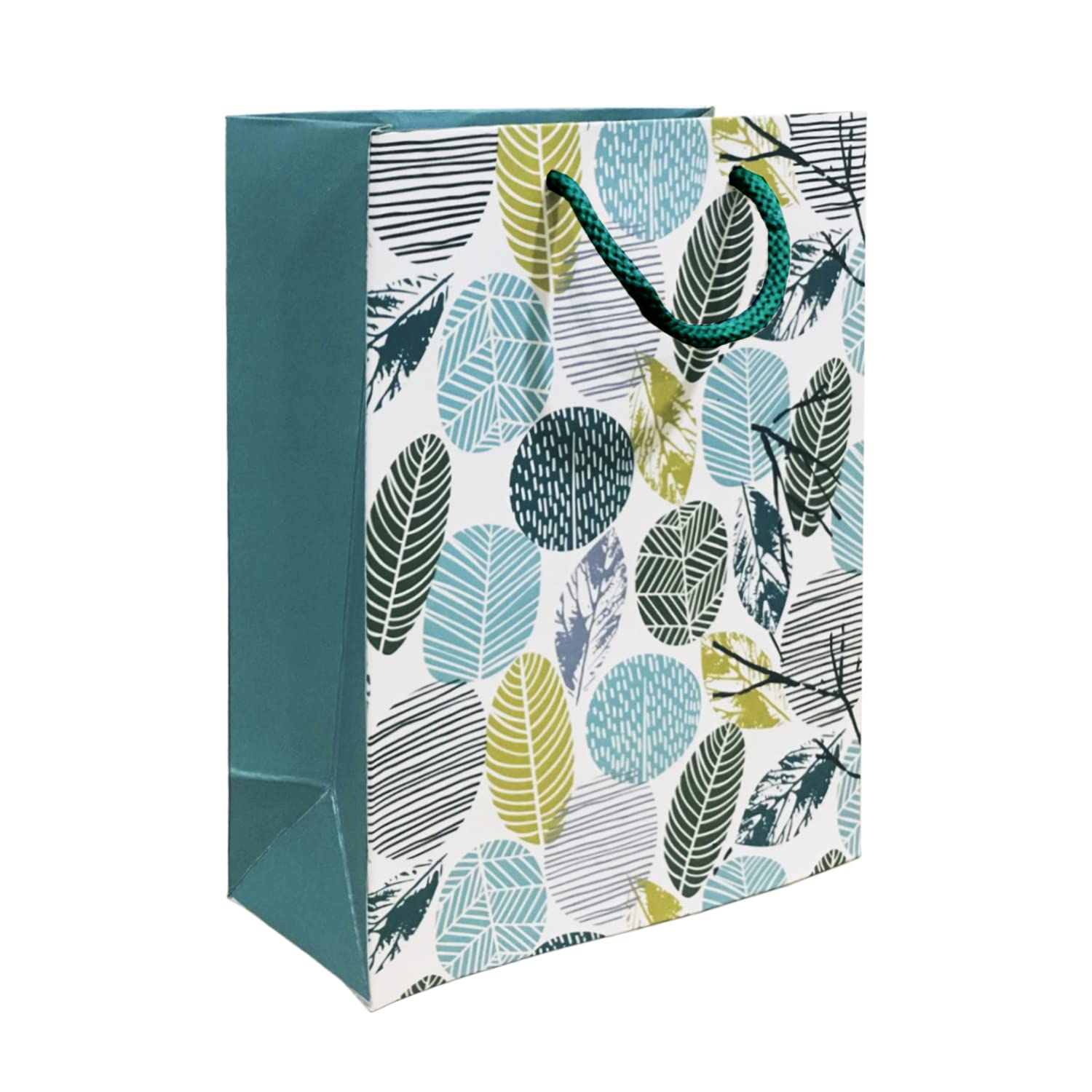 PaperPep Cream Green Leaf Print 13"X10"X4.5" Gift Paper Bag Pack of 1 | Gift Bags for Return Gifts, Presents, Weddings, Birthday, Holiday Presents, Celebrations