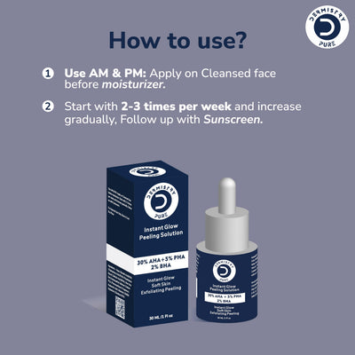 Dermistry Pure 30% AHA + 5% PHA + 2% BHA Skin Lightening Brightening Instant Glowing Smooth Peeling Exfoliating Solution Face Serum For Instant Glow 30ml