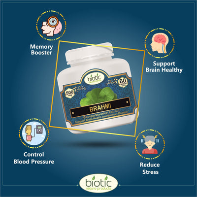 Biotic Brahmi Capsules - Bacopa Monnieri Extract 500mg - 60 Veg Capsules