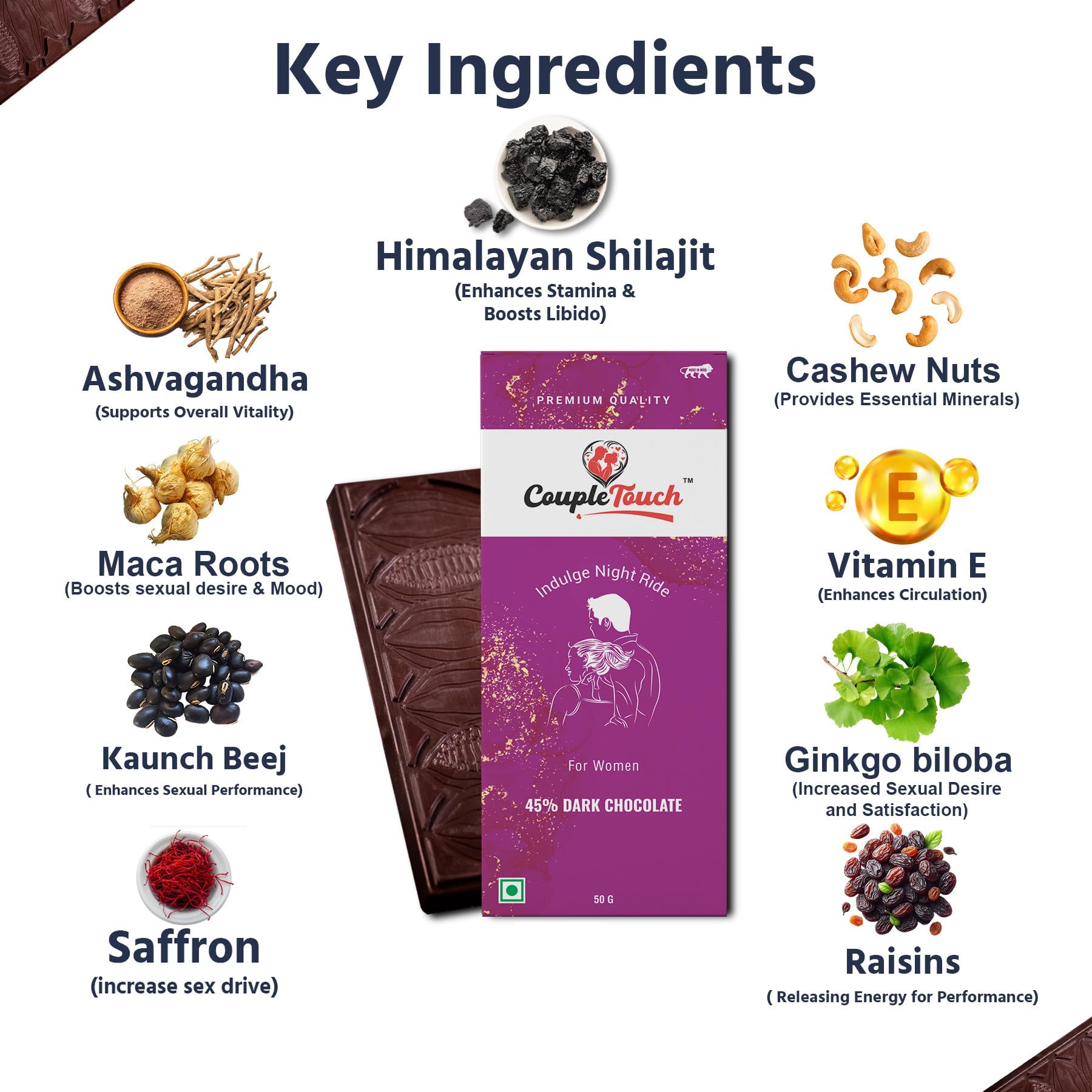 Couple Touch Luxury 45% Dark Chocolate for Uplifting Mood For Women | Romance Intimacy Bedroom Chocolate Bars | Gift For Anniversary Birthday Honeymoon Marriage Boys & Girls Friend Valentines | Vegetarian & Gluten-Free Delight
