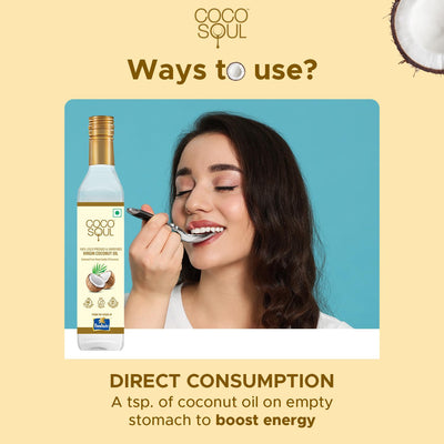 Coco Soul Cold Pressed Unrefined Virgin Coconut Oil | 60% MCT | Multipurpose Usage | Daily Cooking| Keto Friendly | Naturally Cholesterol Free | A1 grade real coconut | From Makers of Parachute 500 ml