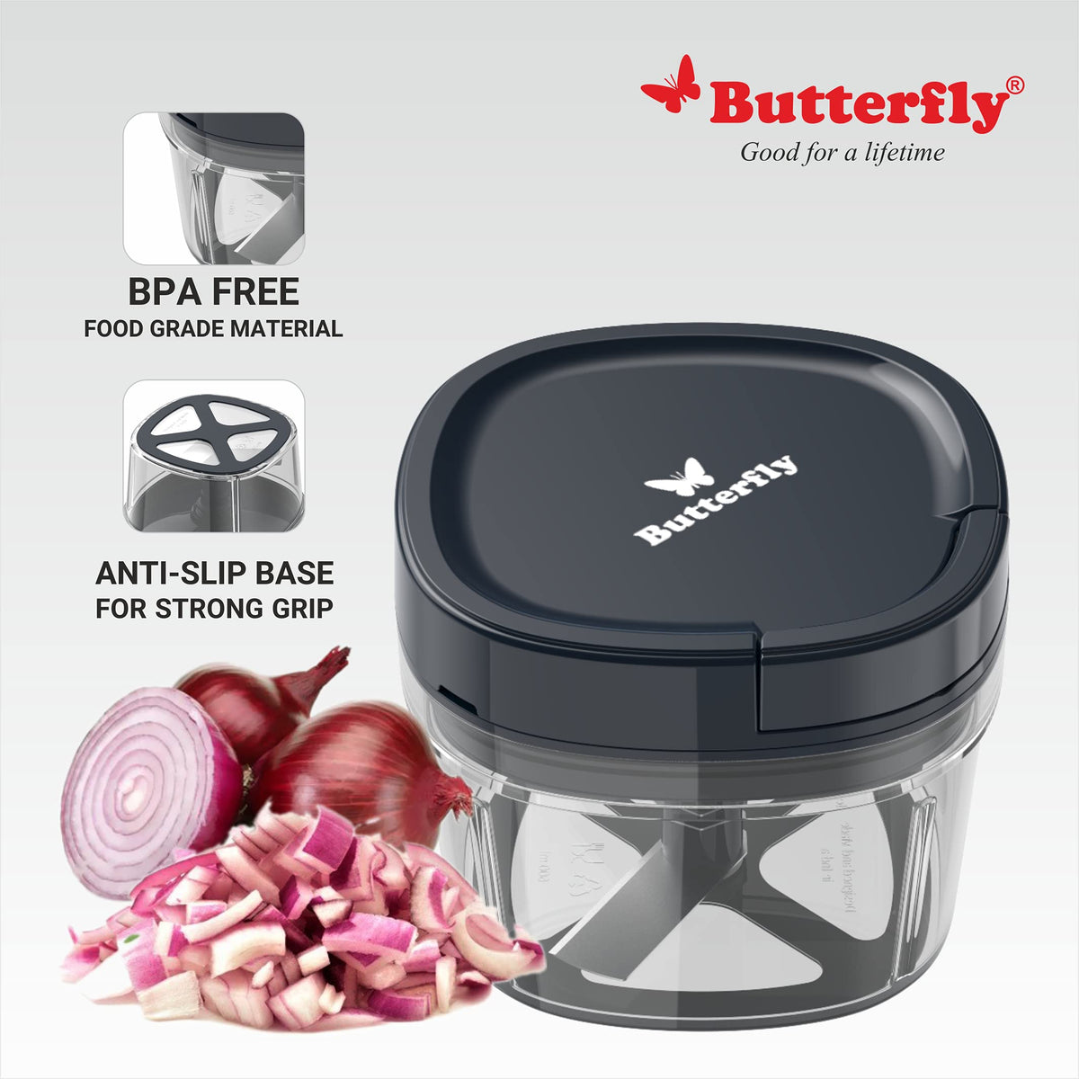Butterfly Hero 500W Mixer Grinder And Vegetable Chopper, Grey - 500 Watts