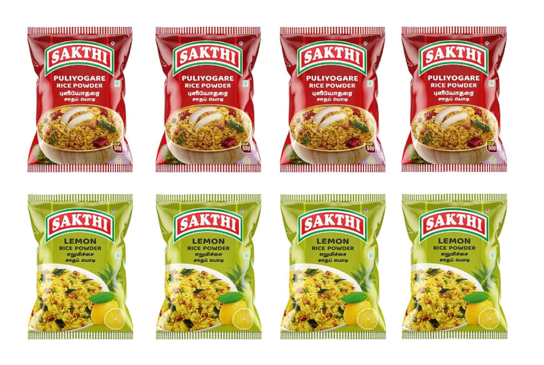 SAKTHI 50g Puliyogare Rice Powder (Pack of 4) + Lemon Rice Powder (Pac ...