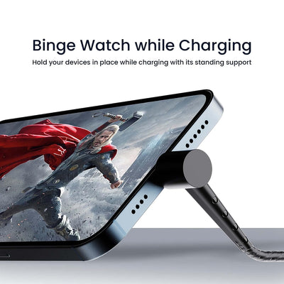Ambrane Lightning Standing cable, 12W Fast Charging, Perfect for Holding Mobile while Charging/Binge-Watching & 480 Mbps Data Sync Cable for iPhone, iPad, AirPods - 1.5m (ABSL-15 Black)