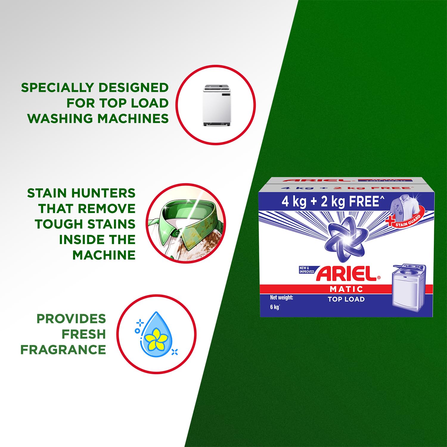 Ariel Matic Top Load Detergent Washing Powder – 4 Kg+2 KG free