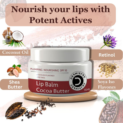 Dermistry Cocoa Butter Lip Care Tint Balm Plumping Nourishing Retinol SPF 10 for Glossy Lips + Exfoliating Lightening Coffee & Sugar Lip Scrub for Deep Dry Chapped Lips for Women Men Girls (Pack of 2)