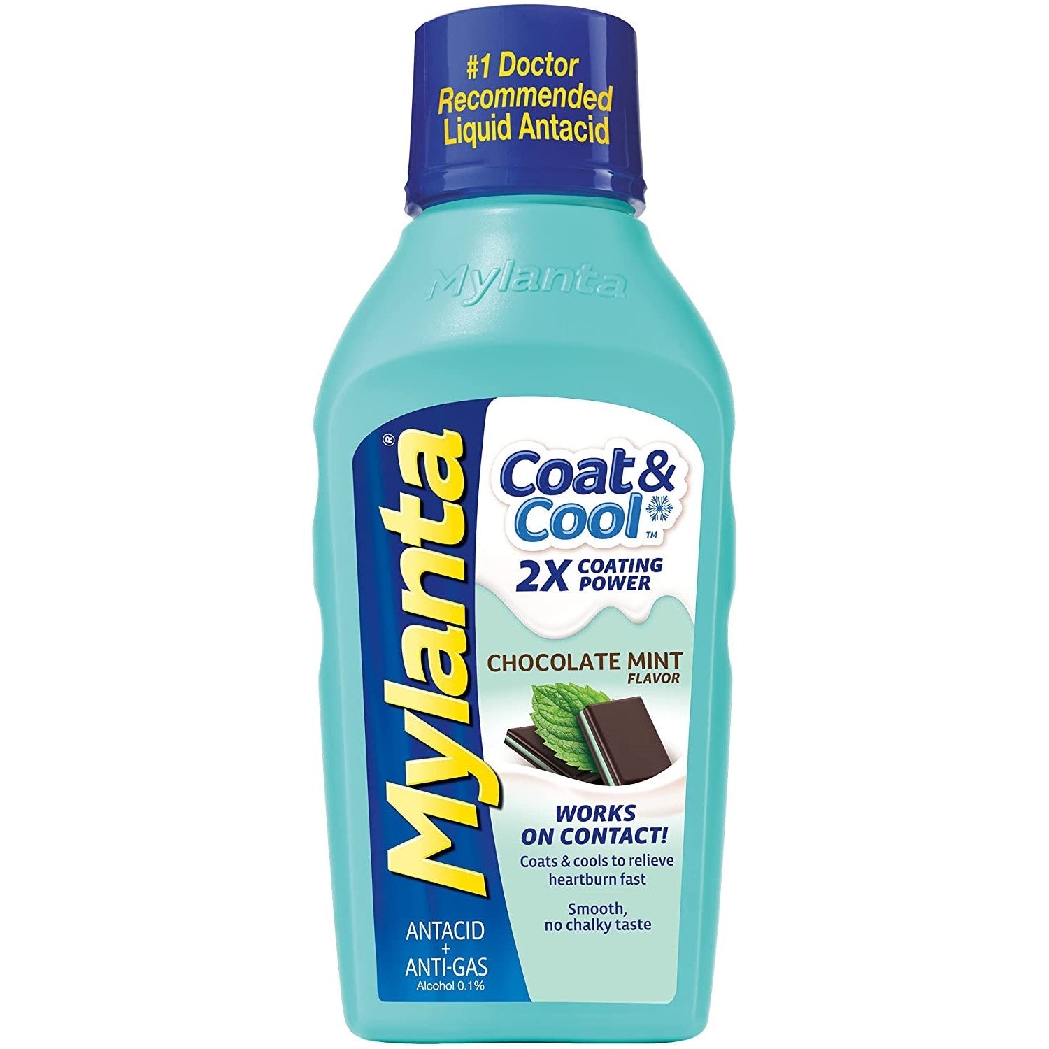 Mylanta Coat & Cool Liquid Antacid + Anti-Gas Chocolate Mint Flavor, 12 oz.