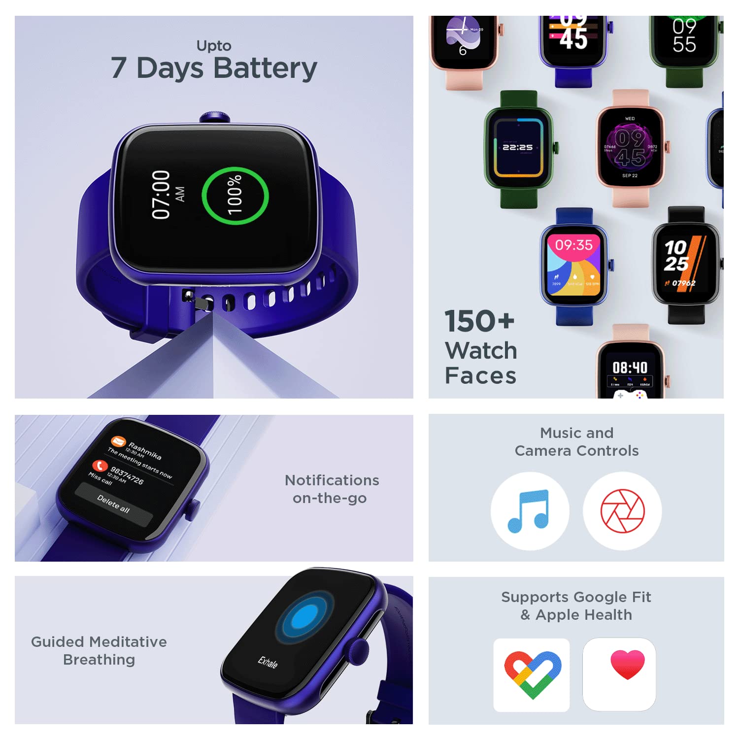 boAt Wave Style Smart Watch with 1.69" Square HD Display, DIY Watch Face Studio, Coins,HR & SpO2 Monitoring,7 Days Battery Life, Crest App Health Ecosystem, Multiple Sports Modes(Deep Blue)