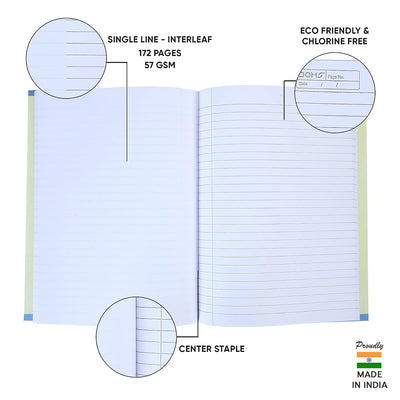 Doms Kings Of The Road Series Notebook | Single Line Interleaf | 57GSM | 172 Pages | 18 x 24 cm | Pack of 6
