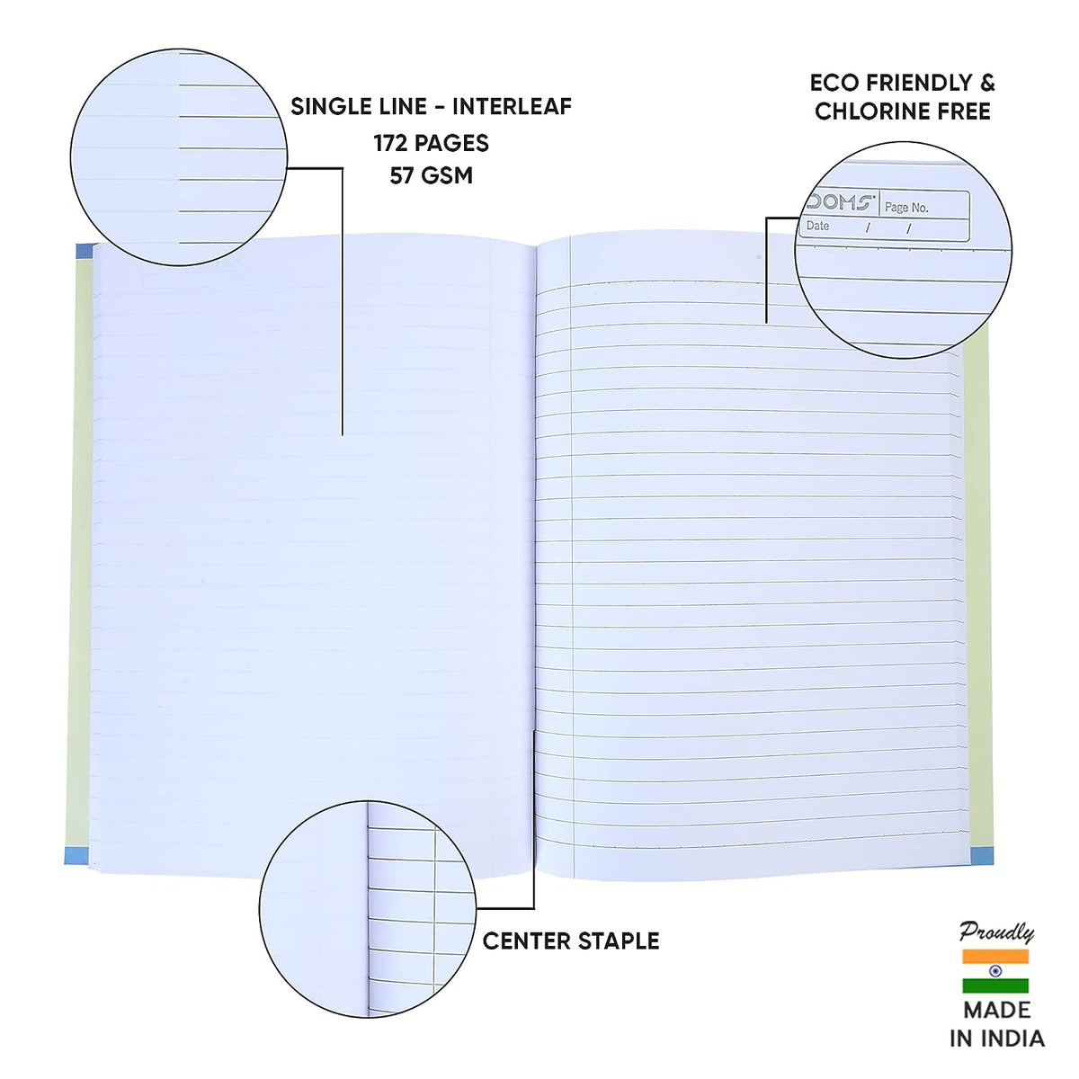 Doms Kings Of The Road Series Notebook | Single Line Interleaf | 57GSM | 172 Pages | 18 x 24 cm | Pack of 6