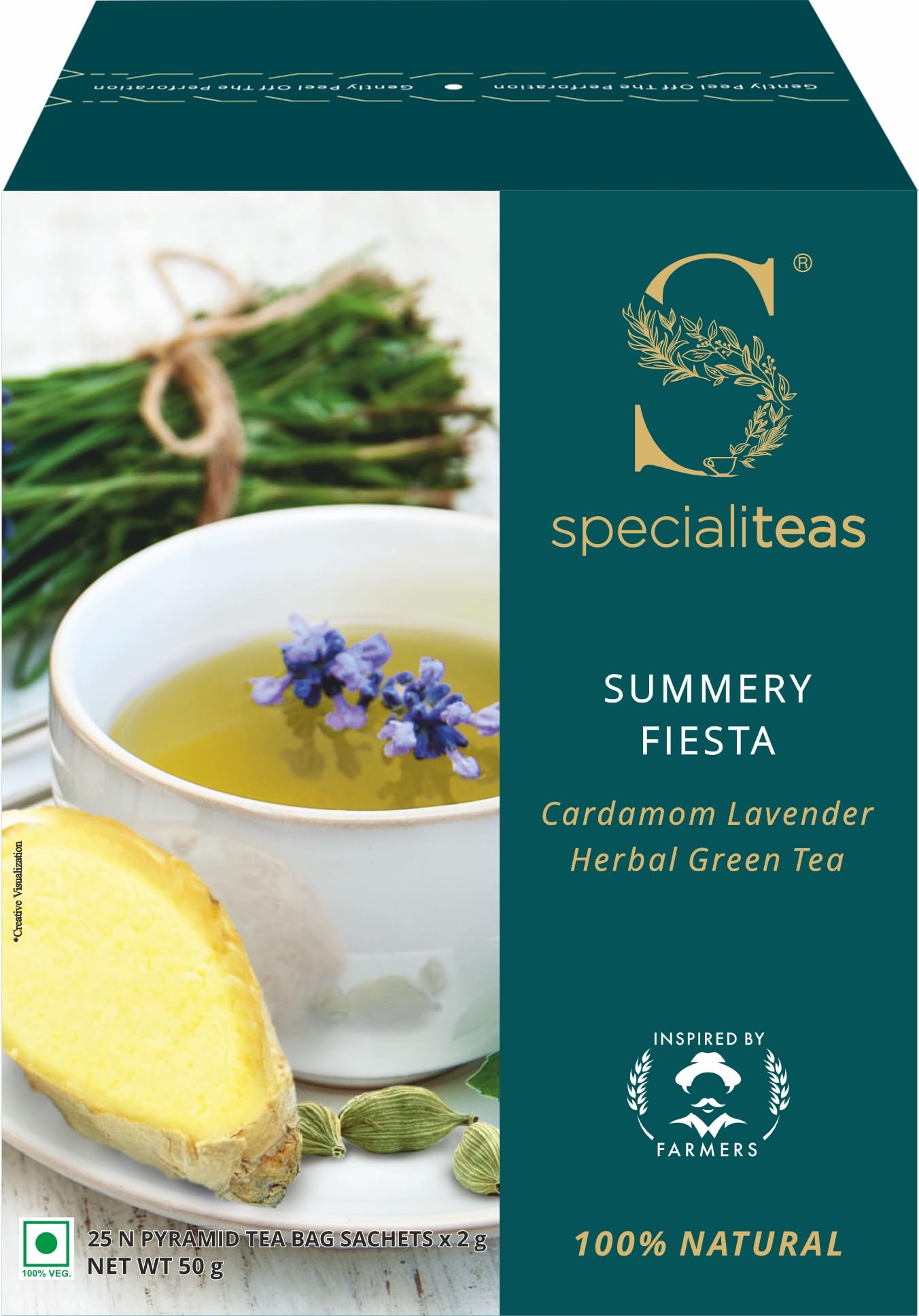 Cherise Specialiteas Summery Fiesta Cardamom Lavender Herbal Green Tea (2 g x 25 Pyramid Tea Bags)