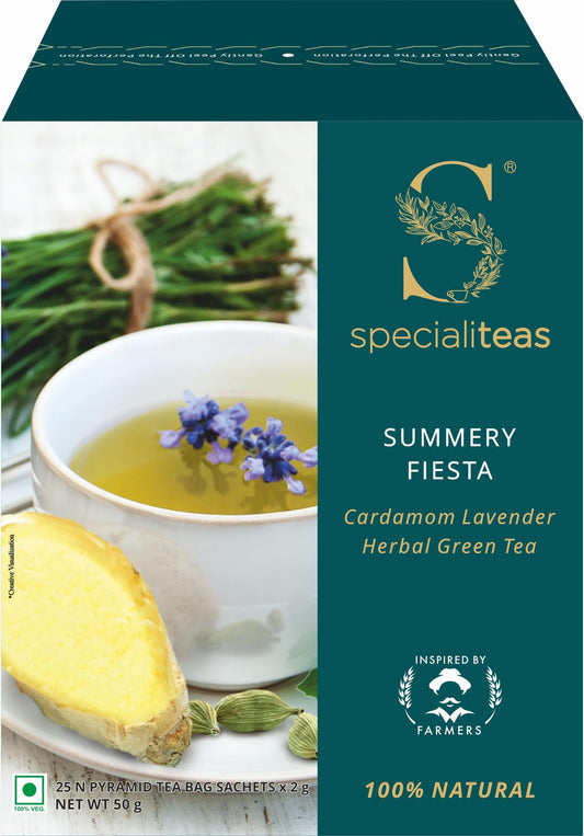 Cherise Specialiteas Summery Fiesta Cardamom Lavender Herbal Green Tea (2 g x 25 Pyramid Tea Bags)