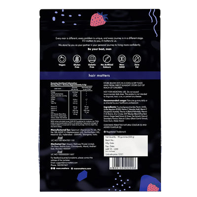 Man Matters DHT Blocker Biotin Gummies for Hair & Beard | 90 Day Pack | No Added Sugar | With Biotin Vitamin A, C, E & Zinc | For Healthy & Strong Hair | Strawberry Flavored |100% Vegetarian